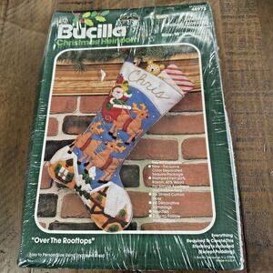Vtg NEW Bucilla Jeweled Stocking Kit Over The Rooftops 48973 Christmas Heirloom